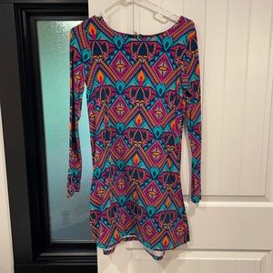 Colorful boutique swing dress with back zip detail